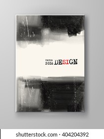 Black abstract design. Ink paint on brochure, Monochrome element isolated on white. Grunge banner paints. Simple composition. Liquid ink. Background for banner, card, poster, identity,web design.