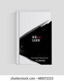 Black abstract design. Ink paint on brochure, Monochrome element isolated on white. Grunge banner paints. Simple composition. Liquid ink. Background for banner, card, poster, identity,web design.
