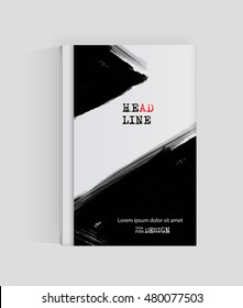 Black abstract design. Ink paint on brochure, Monochrome element isolated on white. Grunge banner paints. Simple composition. Liquid ink. Background for banner, card, poster, identity,web design.