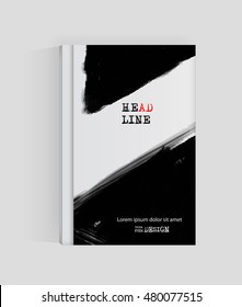Black abstract design. Ink paint on brochure, Monochrome element isolated on white. Grunge banner paints. Simple composition. Liquid ink. Background for banner, card, poster, identity,web design.