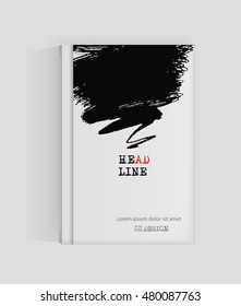 Black abstract design. Ink paint on brochure, Monochrome element isolated on white. Grunge banner paints. Simple composition. Liquid ink. Background for banner, card, poster, identity,web design.