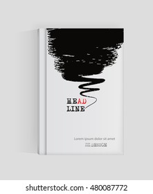 Black abstract design. Ink paint on brochure, Monochrome element isolated on white. Grunge banner paints. Simple composition. Liquid ink. Background for banner, card, poster, identity,web design.