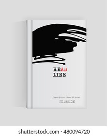 Black abstract design. Ink paint on brochure, Monochrome element isolated on white. Grunge banner paints. Simple composition. Liquid ink. Background for banner, card, poster, identity,web design.