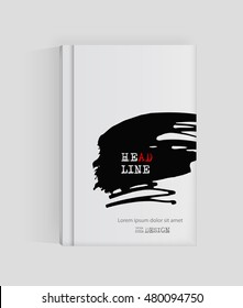 Black abstract design. Ink paint on brochure, Monochrome element isolated on white. Grunge banner paints. Simple composition. Liquid ink. Background for banner, card, poster, identity,web design.