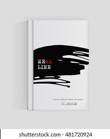 Black abstract design. Ink paint on brochure, Monochrome element isolated on white. Grunge banner paints. Simple composition. Liquid ink. Background for banner, card, poster, identity,web design.