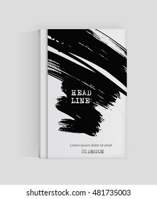 Black abstract design. Ink paint on brochure, Monochrome element isolated on white. Grunge banner paints. Simple composition. Liquid ink. Background for banner, card, poster, identity,web design.