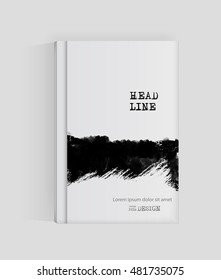 Black abstract design. Ink paint on brochure, Monochrome element isolated on white. Grunge banner paints. Simple composition. Liquid ink. Background for banner, card, poster, identity,web design.