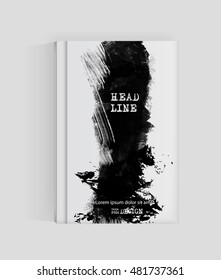 Black abstract design. Ink paint on brochure, Monochrome element isolated on white. Grunge banner paints. Simple composition. Liquid ink. Background for banner, card, poster, identity,web design.