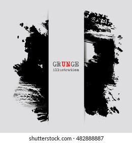 Black abstract design. Ink paint on white background. Monochrome element isolated on white. Grunge banner paints. Simple composition. Liquid ink. Background for banner, card, poster,web design.