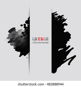 Black abstract design. Ink paint on white background. Monochrome element isolated on white. Grunge banner paints. Simple composition. Liquid ink. Background for banner, card, poster,web design.