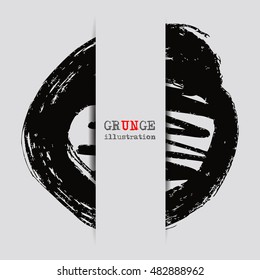 Black abstract design. Ink paint on white background. Monochrome element isolated on white. Grunge banner paints. Simple composition. Liquid ink. Background for banner, card, poster,web design.