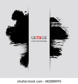 Black abstract design. Ink paint on white background. Monochrome element isolated on white. Grunge banner paints. Simple composition. Liquid ink. Background for banner, card, poster,web design.