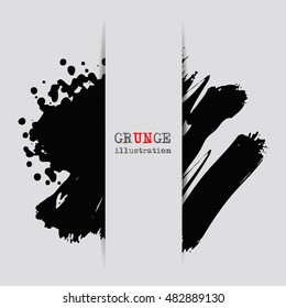 Black abstract design. Ink paint on white background. Monochrome element isolated on white. Grunge banner paints. Simple composition. Liquid ink. Background for banner, card, poster,web design.