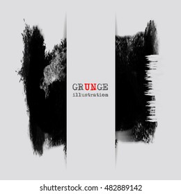 Black abstract design. Ink paint on white background. Monochrome element isolated on white. Grunge banner paints. Simple composition. Liquid ink. Background for banner, card, poster,web design.