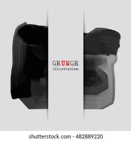 Black abstract design. Ink paint on white background. Monochrome element isolated on white. Grunge banner paints. Simple composition. Liquid ink. Background for banner, card, poster,web design.