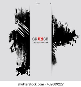 Black abstract design. Ink paint on white background. Monochrome element isolated on white. Grunge banner paints. Simple composition. Liquid ink. Background for banner, card, poster,web design.