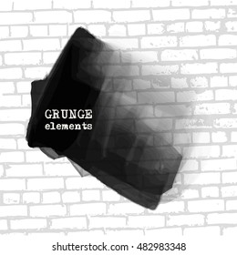 Black abstract design. Ink paint on brick wall background. Monochrome element isolated on white. Grunge banner paints. Simple composition. Liquid ink. Background for banner, card, poster,web design.