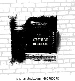 Black abstract design. Ink paint on brick wall background. Monochrome element isolated on white. Grunge banner paints. Simple composition. Liquid ink. Background for banner, card, poster,web design.