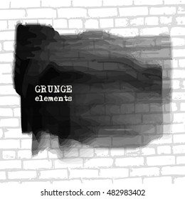 Black abstract design. Ink paint on brick wall background. Monochrome element isolated on white. Grunge banner paints. Simple composition. Liquid ink. Background for banner, card, poster,web design.