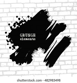 Black abstract design. Ink paint on brick wall background. Monochrome element isolated on white. Grunge banner paints. Simple composition. Liquid ink. Background for banner, card, poster,web design.