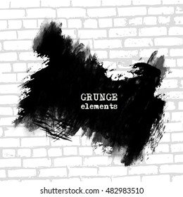 Black abstract design. Ink paint on brick wall background. Monochrome element isolated on white. Grunge banner paints. Simple composition. Liquid ink. Background for banner, card, poster,web design.