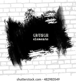 Black abstract design. Ink paint on brick wall background. Monochrome element isolated on white. Grunge banner paints. Simple composition. Liquid ink. Background for banner, card, poster,web design.