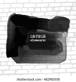 Black abstract design. Ink paint on brick wall background. Monochrome element isolated on white. Grunge banner paints. Simple composition. Liquid ink. Background for banner, card, poster,web design.