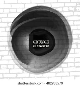 Black abstract design. Ink paint on brick wall background. Monochrome element isolated on white. Grunge banner paints. Simple composition. Liquid ink. Background for banner, card, poster,web design.