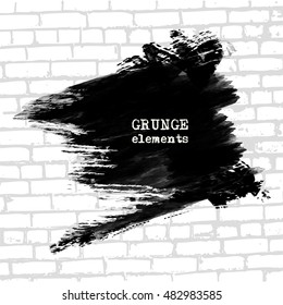 Black abstract design. Ink paint on brick wall background. Monochrome element isolated on white. Grunge banner paints. Simple composition. Liquid ink. Background for banner, card, poster,web design.