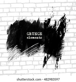 Black abstract design. Ink paint on brick wall background. Monochrome element isolated on white. Grunge banner paints. Simple composition. Liquid ink. Background for banner, card, poster,web design.