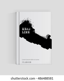 Black abstract design. Ink paint on brochure, Monochrome element isolated on white. Grunge banner paints. Simple composition. Liquid ink. Background for banner, card, poster, identity,web design.
