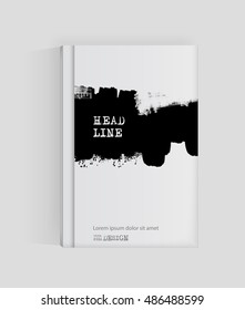 Black abstract design. Ink paint on brochure, Monochrome element isolated on white. Grunge banner paints. Simple composition. Liquid ink. Background for banner, card, poster, identity,web design.