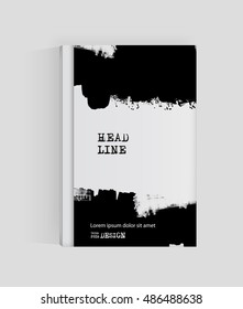 Black abstract design. Ink paint on brochure, Monochrome element isolated on white. Grunge banner paints. Simple composition. Liquid ink. Background for banner, card, poster, identity,web design.