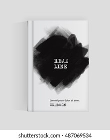 Black abstract design. Ink paint on brochure, Monochrome element isolated on white. Grunge banner paints. Simple composition. Liquid ink. Background for banner, card, poster, identity,web design.