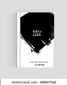 Black abstract design. Ink paint on brochure, Monochrome element isolated on white. Grunge banner paints. Simple composition. Liquid ink. Background for banner, card, poster, identity,web design.