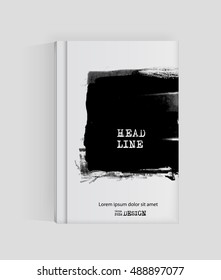 Black abstract design. Ink paint on brochure, Monochrome element isolated on white. Grunge banner paints. Simple composition. Liquid ink. Background for banner, card, poster, identity,web design.