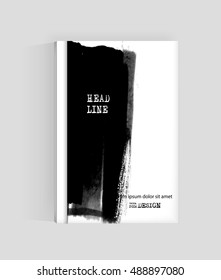 Black abstract design. Ink paint on brochure, Monochrome element isolated on white. Grunge banner paints. Simple composition. Liquid ink. Background for banner, card, poster, identity,web design.