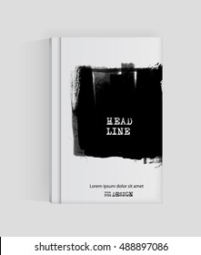 Black abstract design. Ink paint on brochure, Monochrome element isolated on white. Grunge banner paints. Simple composition. Liquid ink. Background for banner, card, poster, identity,web design.
