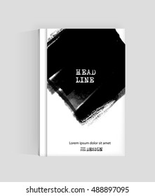 Black abstract design. Ink paint on brochure, Monochrome element isolated on white. Grunge banner paints. Simple composition. Liquid ink. Background for banner, card, poster, identity,web design.