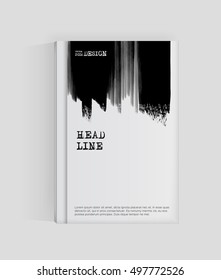 Black abstract design. Ink paint on brochure, Monochrome element isolated on white. Grunge banner paints. Simple composition. Liquid ink. Background for banner, card, poster, identity,web design.
