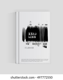 Black abstract design. Ink paint on brochure, Monochrome element isolated on white. Grunge banner paints. Simple composition. Liquid ink. Background for banner, card, poster, identity,web design.