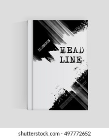 Black abstract design. Ink paint on brochure, Monochrome element isolated on white. Grunge banner paints. Simple composition. Liquid ink. Background for banner, card, poster, identity,web design.
