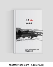 Black abstract design. Ink paint on brochure, Monochrome element isolated on white. Grunge banner paints. Simple composition. Liquid ink. Background for banner, card, poster, identity,web design.