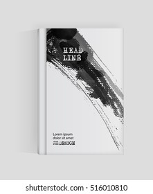 Black abstract design. Ink paint on brochure, Monochrome element isolated on white. Grunge banner paints. Simple composition. Liquid ink. Background for banner, card, poster, identity,web design.