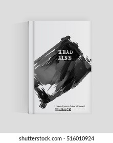 Black abstract design. Ink paint on brochure, Monochrome element isolated on white. Grunge banner paints. Simple composition. Liquid ink. Background for banner, card, poster, identity,web design.