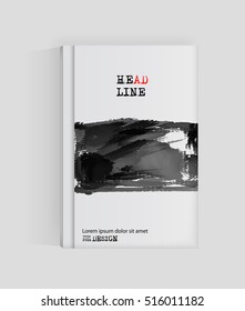 Black abstract design. Ink paint on brochure, Monochrome element isolated on white. Grunge banner paints. Simple composition. Liquid ink. Background for banner, card, poster, identity,web design.