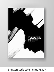 Black abstract design. Ink paint on brochure, Monochrome element isolated on white. Grunge banner paints. Simple composition. Liquid ink. Background for banner, card, poster, identity,web design.