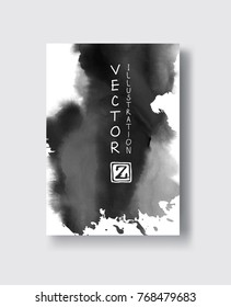 Black abstract design. Ink paint on brochure, Monochrome element isolated on white. Grunge banner paints. Simple composition. Liquid ink. Background for banner, card, poster, identity,web design.