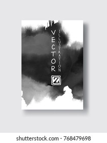 Black abstract design. Ink paint on brochure, Monochrome element isolated on white. Grunge banner paints. Simple composition. Liquid ink. Background for banner, card, poster, identity,web design.