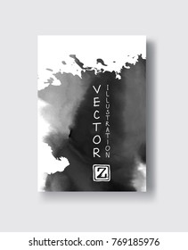 Black abstract design. Ink paint on brochure, Monochrome element isolated on white. Grunge banner paints. Simple composition. Liquid ink. Background for banner, card, poster, identity,web design.